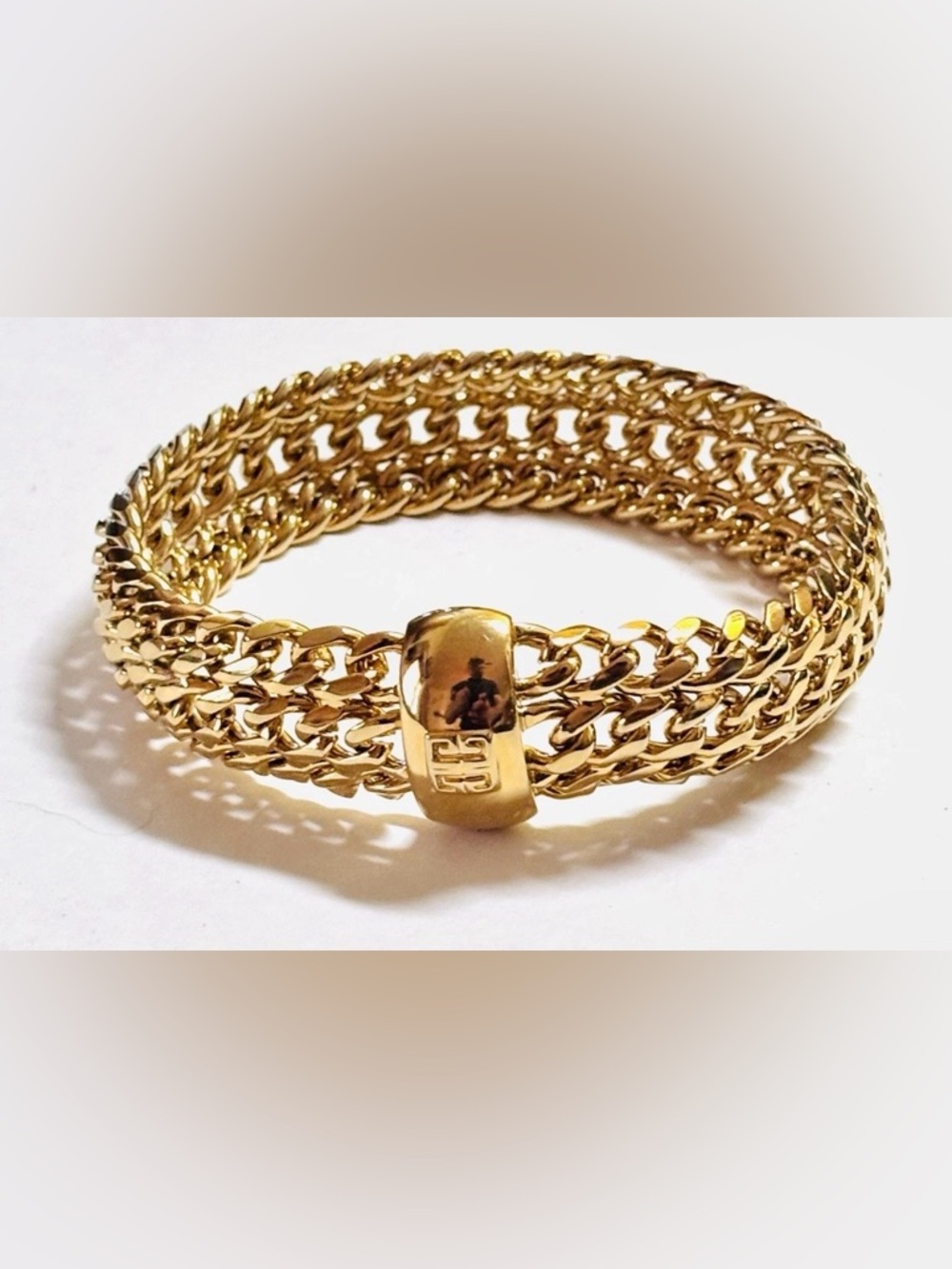 Givenchy Gold Tone Vintage Triple Curb Link Bangle Bracelet - Picture 4 of 5
